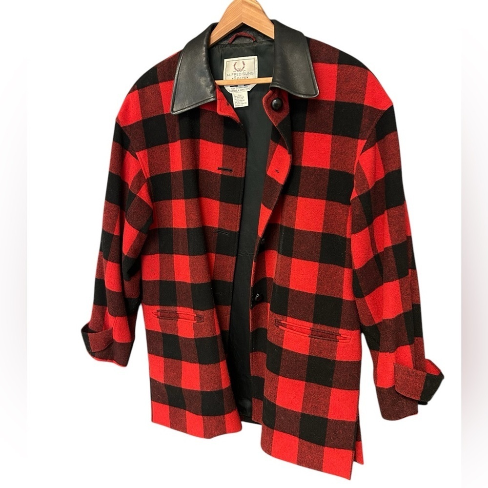 Alfred Sung Sport very oversized S wool/leather/poly blend coat in great cond